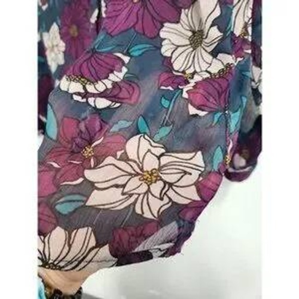 KUT from the Kloth Floral Button Up Blouse Womens Large Purple Sheer BOHO Office - Picture 4 of 11